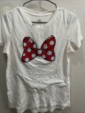 Disney White Tee with Red Sequin Polka Dot Bow